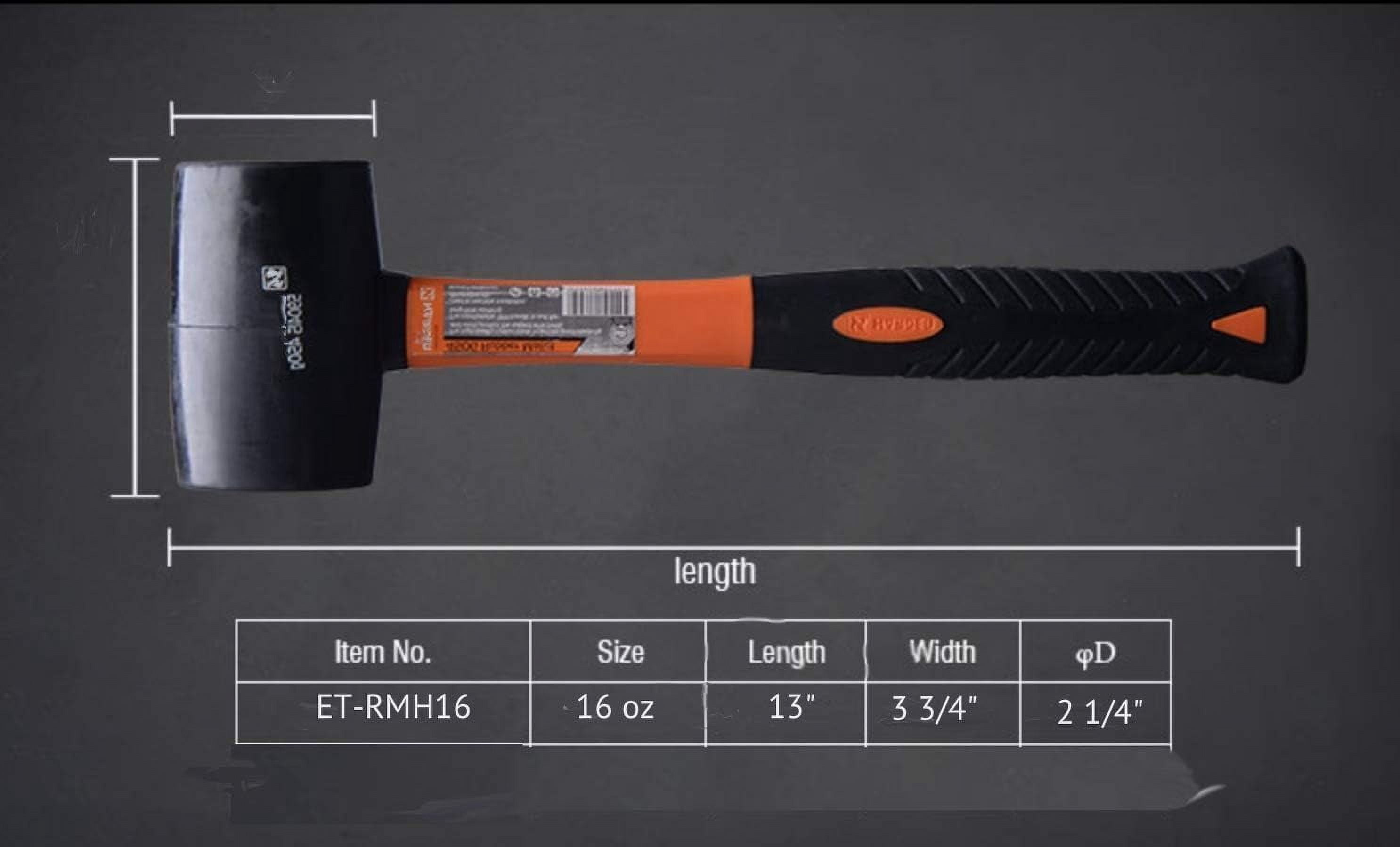 Rubber Mallet Hammer 16 oz - Durable Eco-friendly Rubber Hammer Head for Camping, Flooring, Tent Stakes, Woodworking, Soft Blow Tasks without Damage - Ergonomic Grip Handle