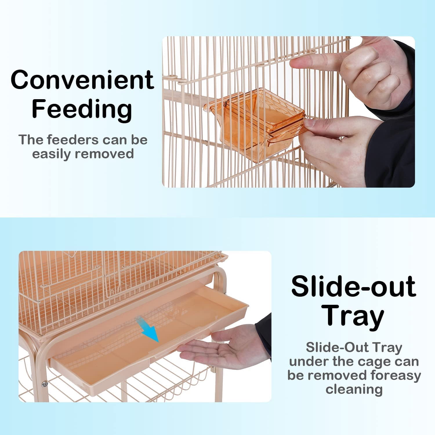 NiamVelo 64-inch Metal Bird Cage with Rolling Stand & Bottom Tray, Pet Storage Shelf Parrot Cage with Open Play Top for Lovebirds & Parakeets, Almond
