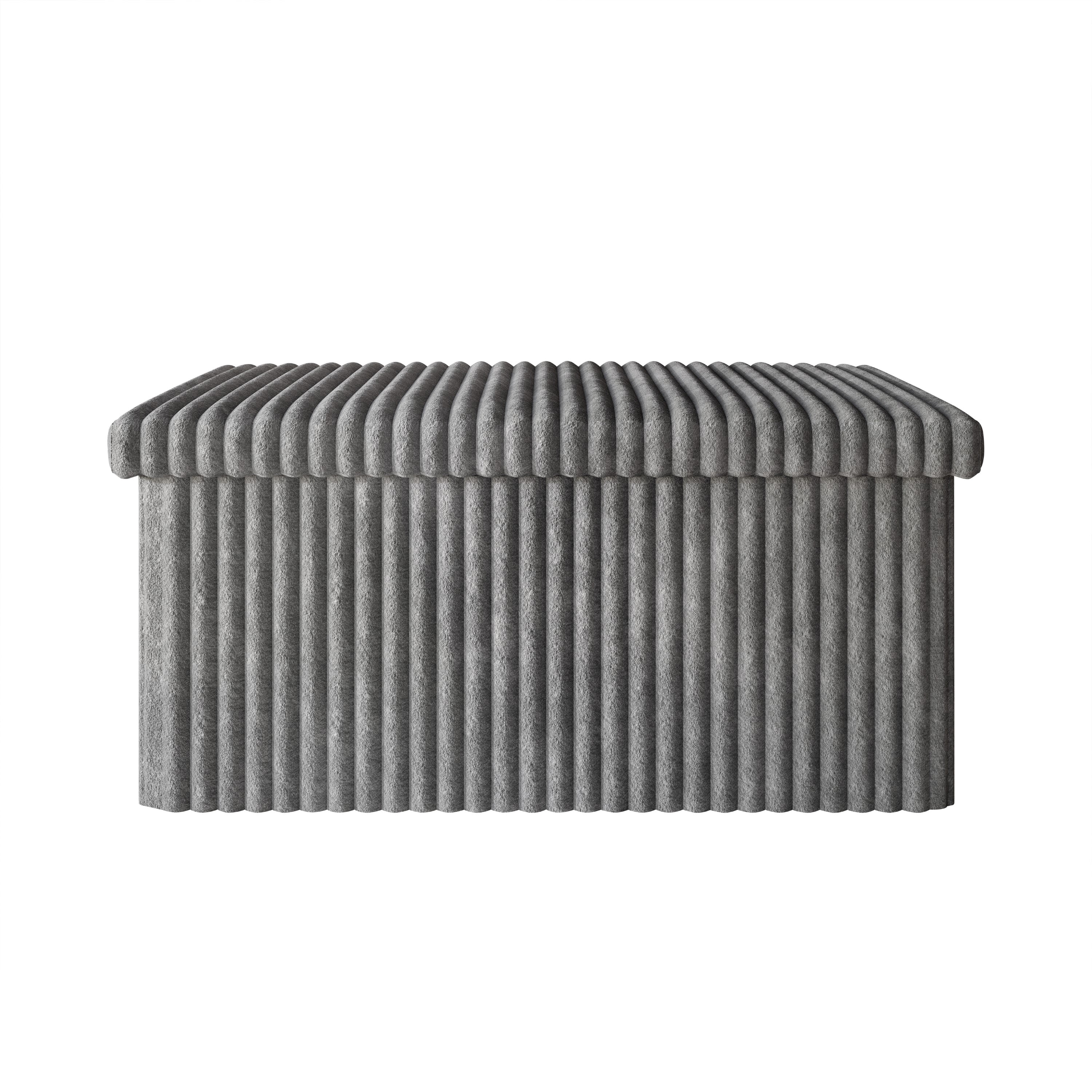 Home Design Florence Upholstered Folding Storage Bench with Foam Filled Seat, Multi-Purpose Rectangular Design for Seating, Footrest, or Hidden Storage in Living Room or Office, Gray