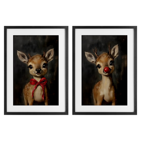 Stupell Industries Baby Reindeer Characters 2 Piece Black Framed Print Under Glass Set design by Lettered and Lined, 20 x 14