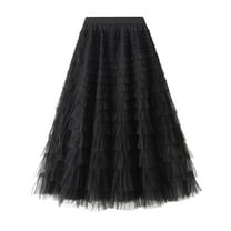 SWSMCLT Women's Long Tutu Skirt High Waisted Cute Layered Bubble Skirt Skirt Pleated Flowy Elastic Waist Black X-Small-Small