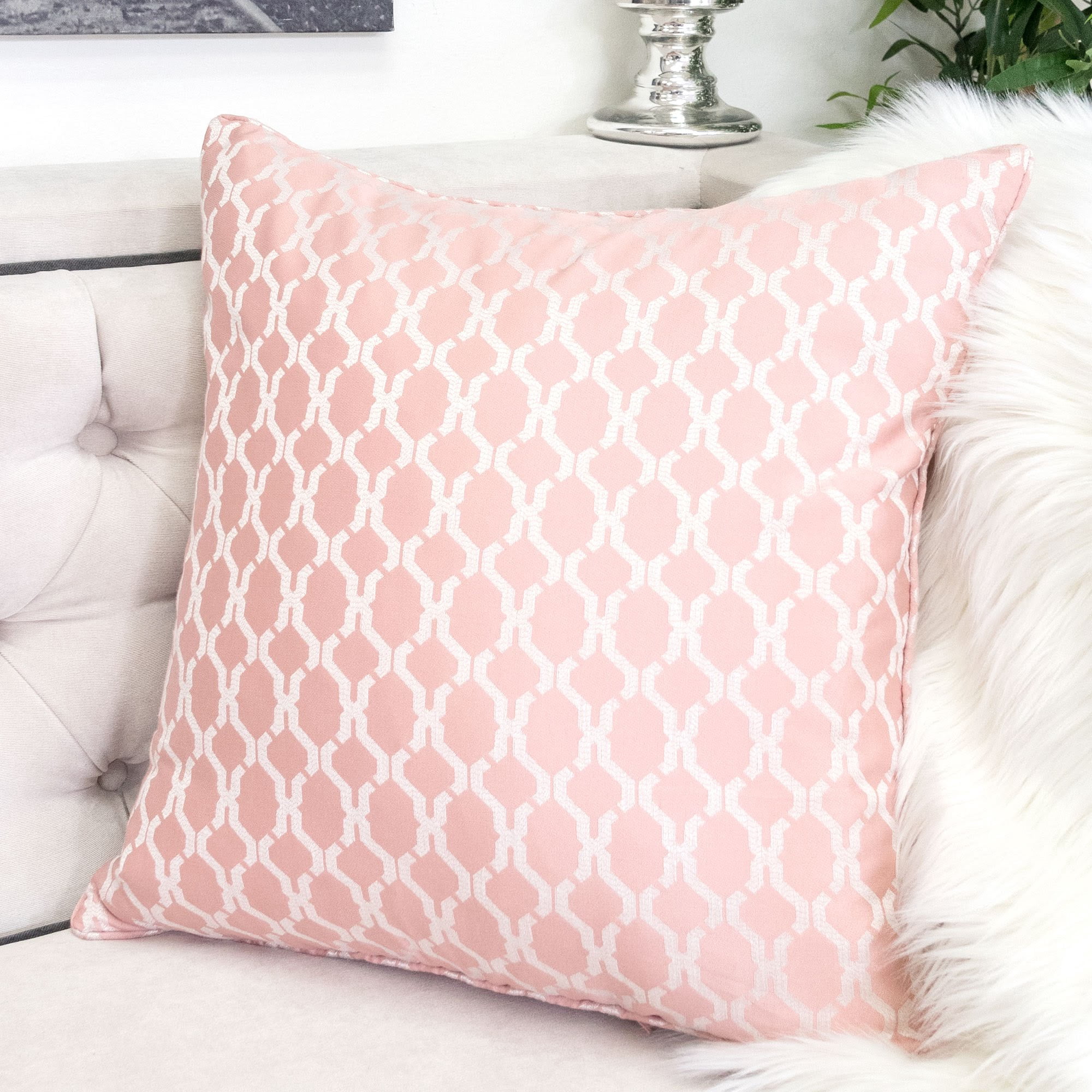 Amelia Rose-Pink Geometric Polyester 20 in. x 20 in Throw Pillow (Set of 2)