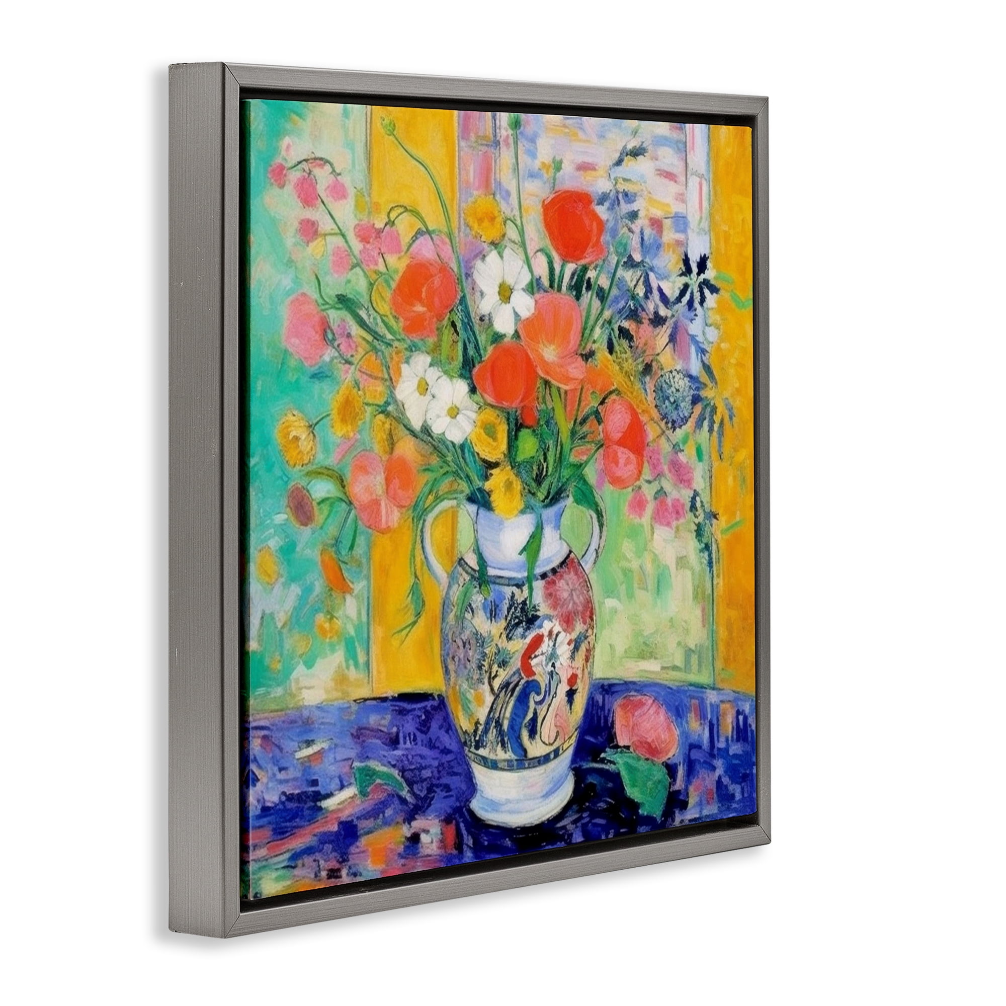 Stupell Industries Bold Bouquet Impression Plants & Flowers Painting Gray Floater Framed Canvas Art Print Wall Art, 25 x 25