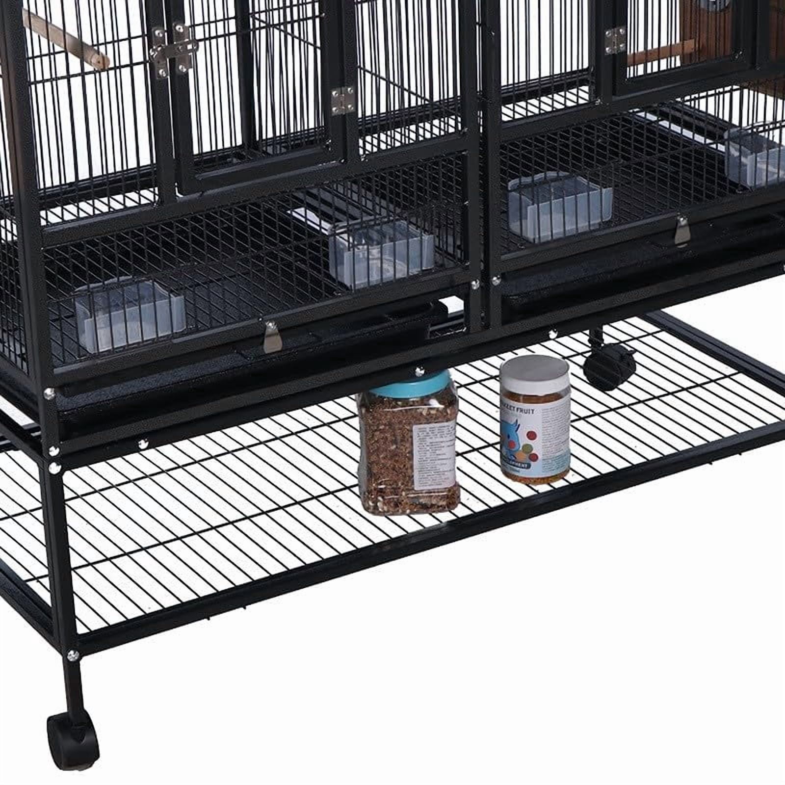 41 Inch Divided Breeding Flight Bird Cage with Rolling Stand. Detachable Breeder Parakeet Cage with Perches Food Boxes Slide-Out Tray. Large Bird Cages for Parrots Parakeet  Cockatiel Lovebird