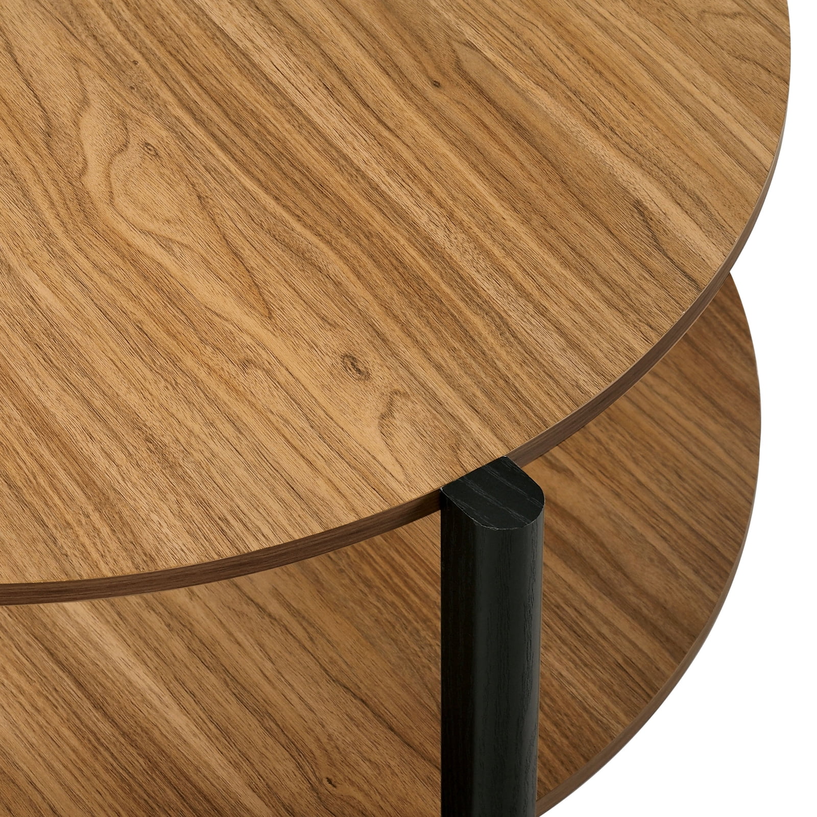 Walnut Finish Coffee Table 1pc Open Shelf Round Top Transitional Living Room Furniture