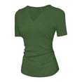 thumbnail image 6 of Nestiefly Womens Short Sleeve Shirts with Built in Bra V Neck Basic T-Shirts Workout Yoga Tops Athletic Shelf Bra Tops Padded Army Green XL, 6 of 7