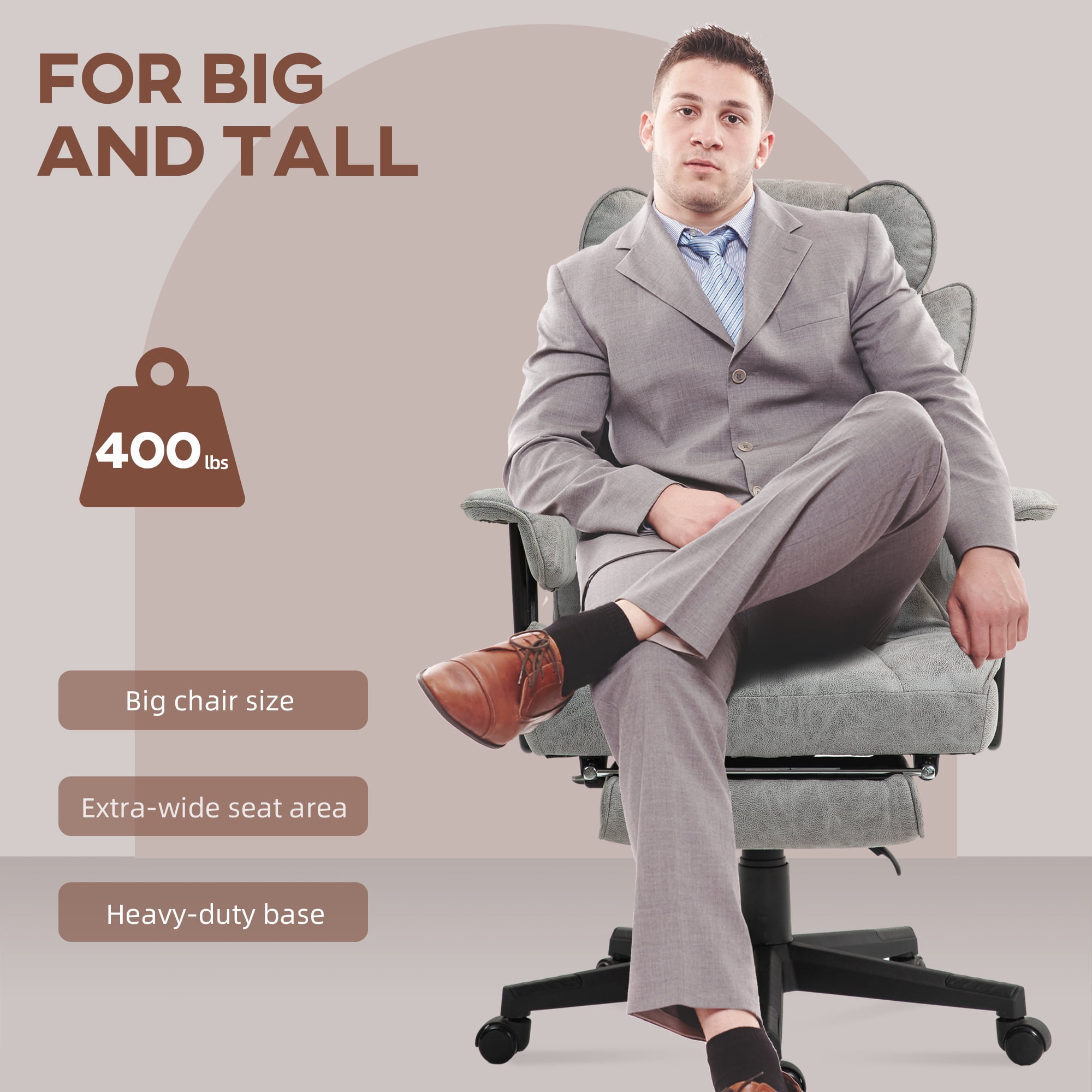 HOMCOM 400LBS Massage Executive Office Chair, Big and Tall Office Chair with Footrest, Lumbar Support and Reclining Function, Gray