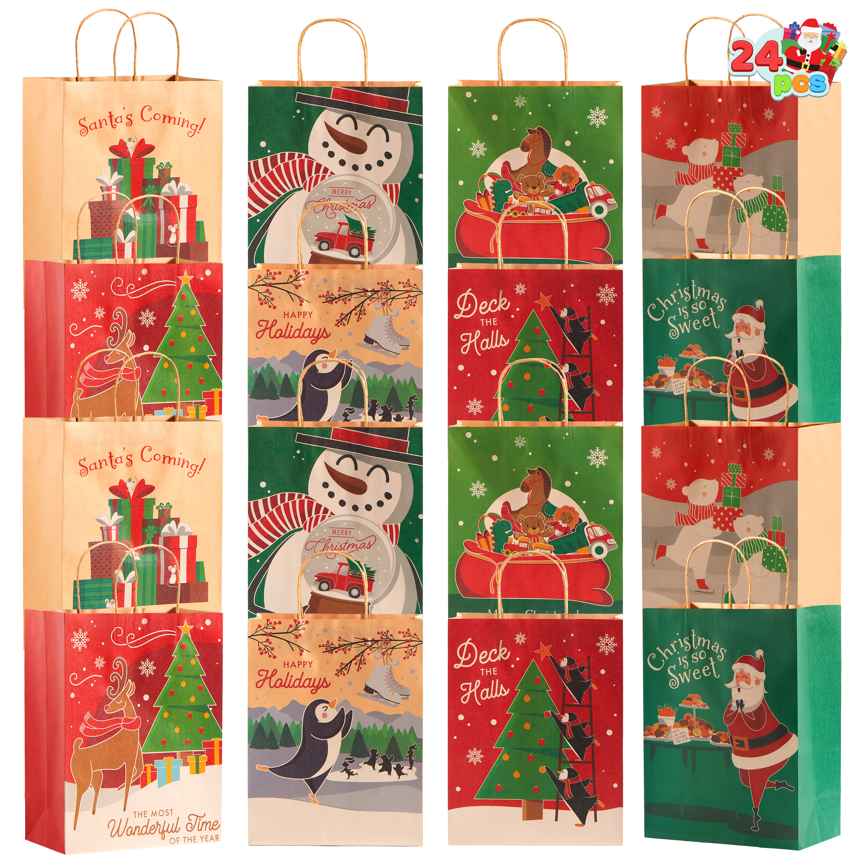 Joyfy 24-Piece Christmas Kraft Gift Bags with Handles photo 1