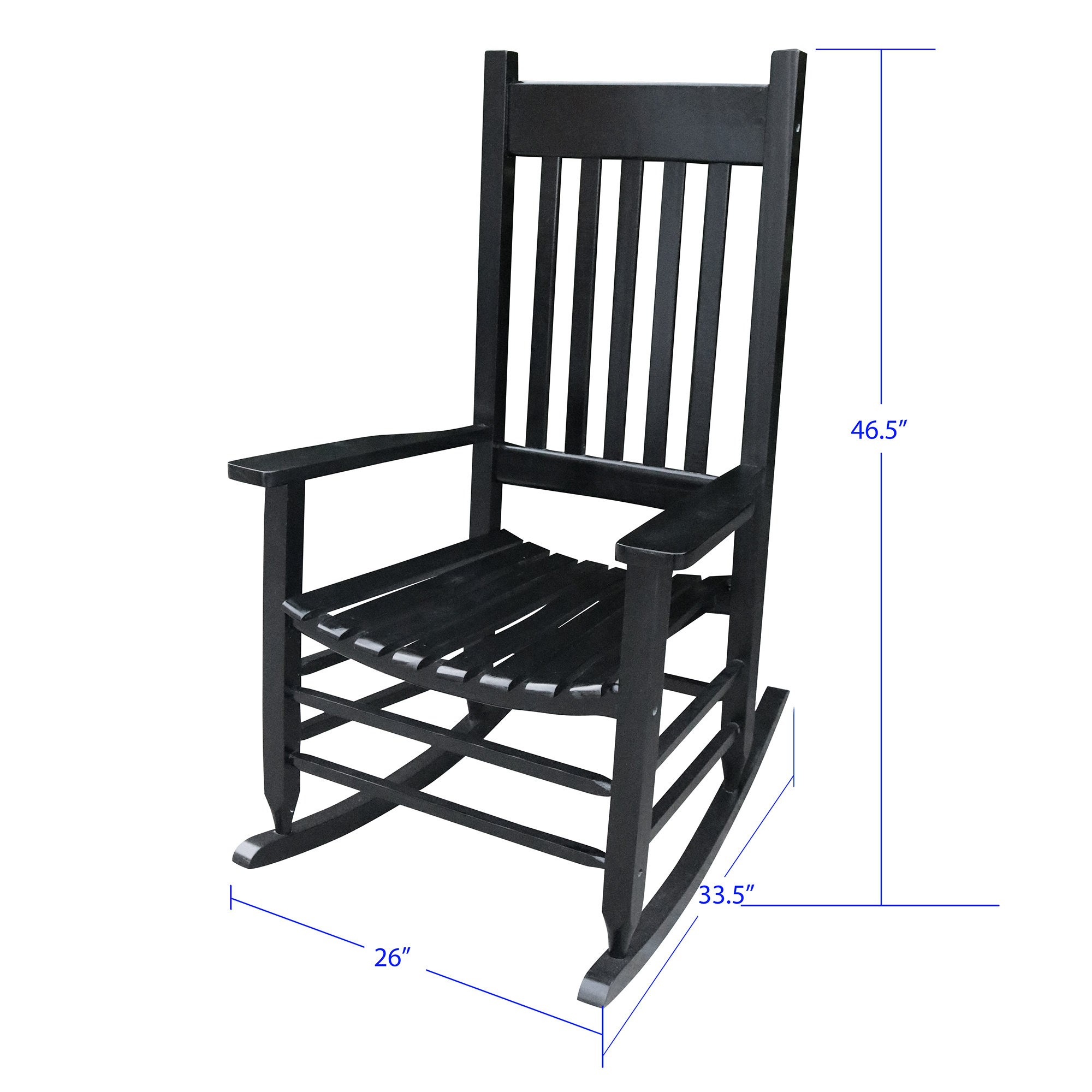 Nine Bull Wooden Porch Rocker Chair, Rocking Lounge Chair for Patio Balcony Yard, Black - image 3 of 5