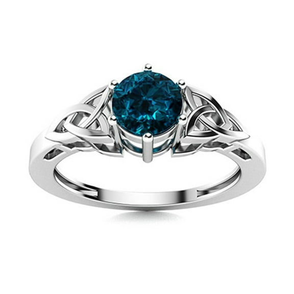 Celtic Knot 5 MM Round London Blue Topaz 925 Sterling Silver Women Ring Jewelry