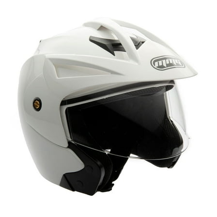 MMG Motorcycle Scooter Street Open Face Helmet DOT - Flip Up Shield - Gloss White (Large) Model 20