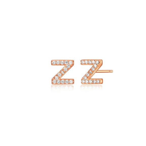 Forever Facets "Z" CZ Earrings in Rose Gold over Sterling Silver, Adult Female
