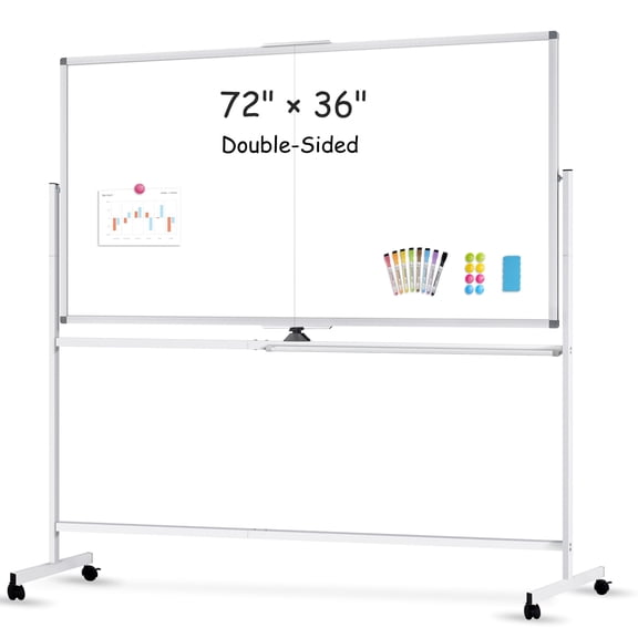 QUEENLINK Double-Sided Rolling Whiteboard, 360 Degree Reversible 72"x36" Large Magnetic Mobile White Board with Stands Portable Big Whiteboard Dry Erase on Wheels for Home, Office, School