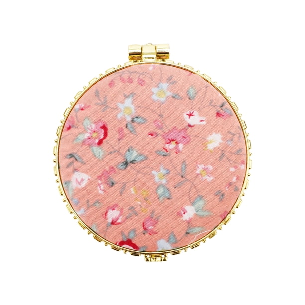 Espejo compacto para bolsos, espejo de bolsillo redondo, espejo mini floral, pequeño espejo para bolso, rosa