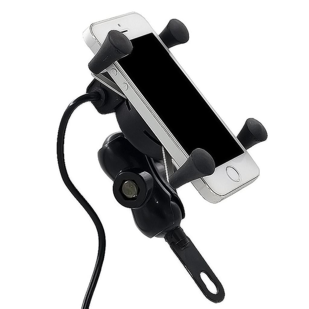 Universal Motorcycle 12V with USB Charger Phone Handle Holder Mount Red Alloy 