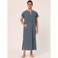 thumbnail image 2 of Camisón de manga corta para hombre, de algodón, con escote en V y abertura lateral, vestido largo gris S, 2 of 5