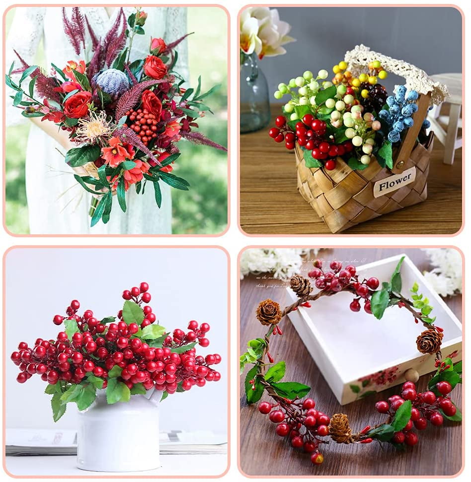 LLZLL 6Pack Christmas Floral Picks Artificial Red Berry Stems 17inch  Christmas Berry Picks with Holly Berries for Xmas Winter Holiday Home DIY