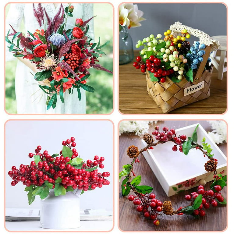 3Pcs Artificial Red Berry Stems Berries Branches for Christmas Tree Crafts  Wedding Home Holiday Decorations
