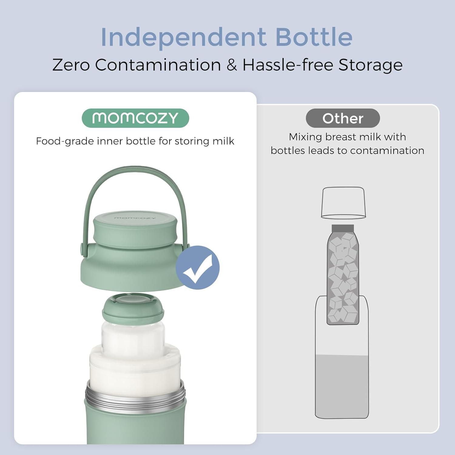 Momcozy 22oz Portable Breast Milk Cooler, Life Saver with 360° Total Cooling, Larger Capacity Travel Breastmilk Chiller with 2pcs Baby Bottles, Green