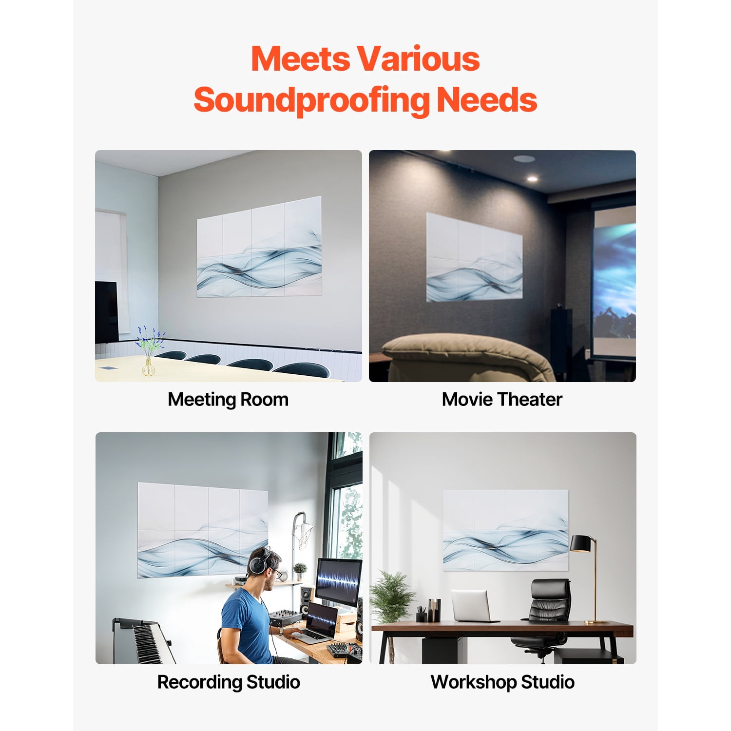 KFFKFF Artistic Acoustic Panels (8 Pack), Dimensions: 47.24 x 23.62 x 0.4 inch, Wall-Mounted Soundproof Tiles, Adhesive-Backed Noise Reduction Boards for Home, Office, Studio, Gaming Space, Theater