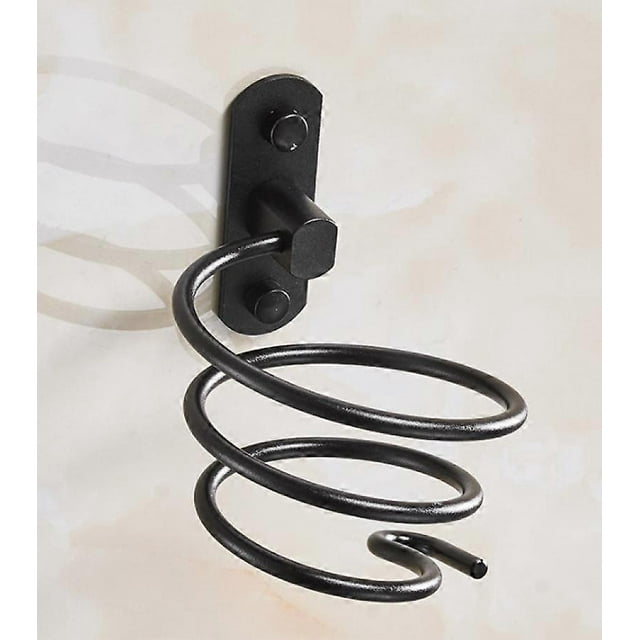 Soporte para secador de pelo de aluminio para pared, con cable, para cocina, baño, color negro, 12 x 9,5 x 9,5 cm