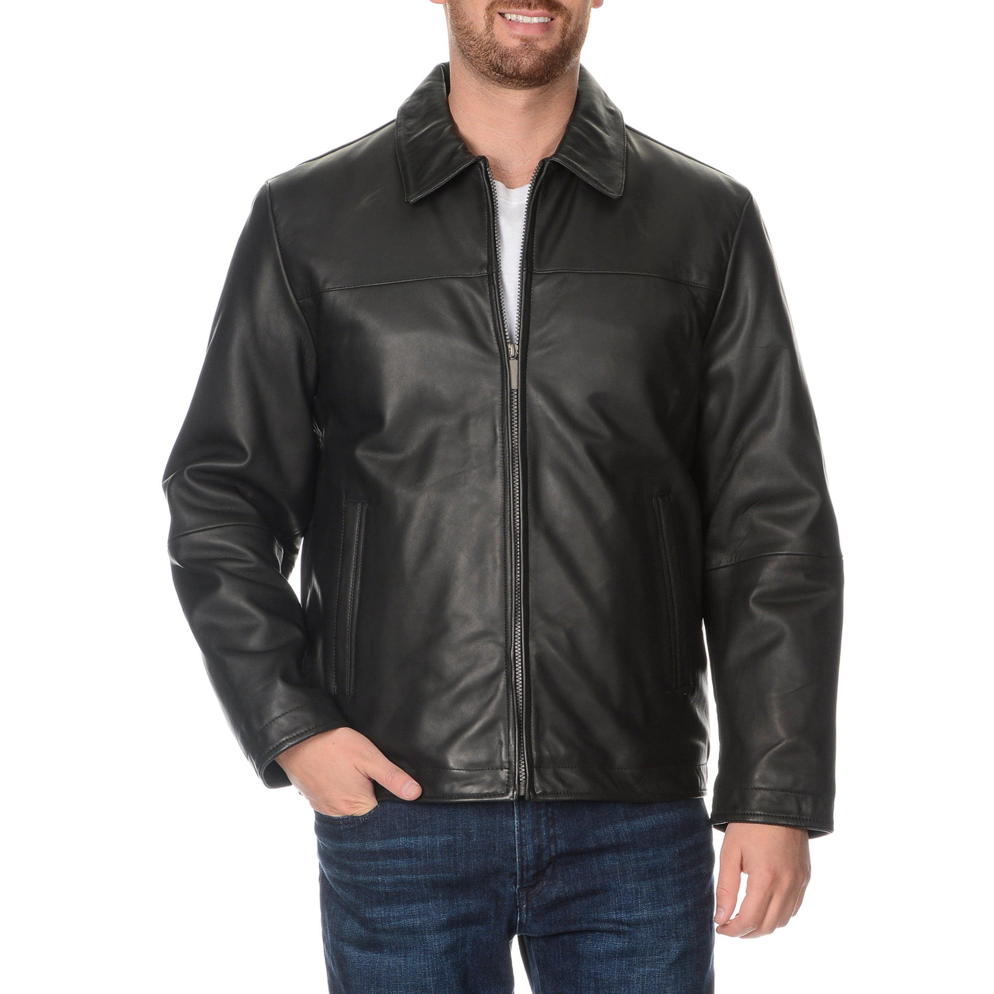 Perry Ellis Smooth Lambskin Leather Jacket - Walmart.com - Walmart.com