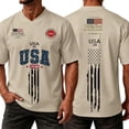 thumbnail image 6 of 250 Anniversary USA Shirt Mens Men's Summer Graphic V Neck Short Sleeve Everyday Casual Tee 4Th of July Shirt Beige L, 6 of 6