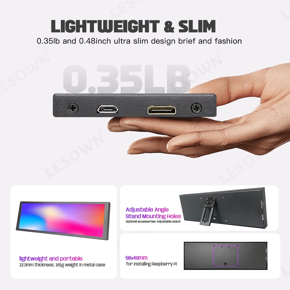 LESOWN Long Strip Monitor 7.9 inch IPS Secondary Screen Stretched Bar Display LCD 400x1280 HDMI Monitor 7.84" Small Expansion Display for Laptop Raspberry Pi Black