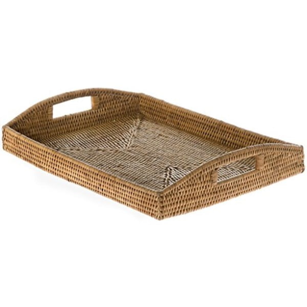 kouboo 1020042 la jolla rattan rectangular serving tray, 18" x 13.5" x