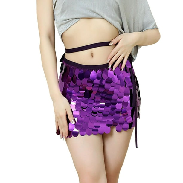 Gibobby faldas de mezclilla para mujer Falda de lentejuelas de fiesta ajustable con cintura con cordones(Morado, Talla única)