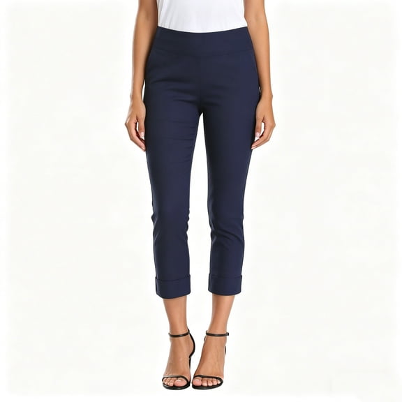 SwiftWear Women's Dressy Casual Capri Pants High Waisted Stretch Pull On Cropped Trousers with Pockets for Work and Daily Wear