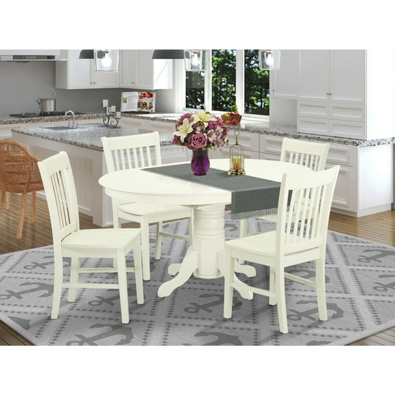 Modern 5 Piece Dining Set - Round Table & 4 Chairs - Linen White Kitchen Set