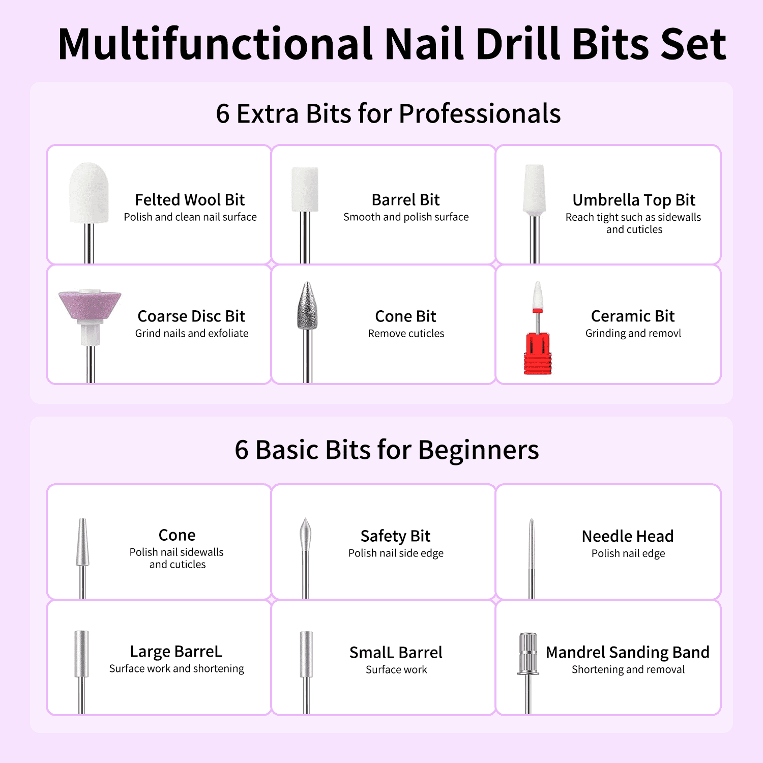 New Design Purple Electric Nail Polisher Professional Nail Drill Kit, Portable Electric File with 12 Attachments and 6 Sanding Belts, 35000 RPM Portable USB Rechargeable