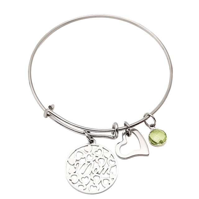 Xihbxyly Pulsera de Acero Inoxidable para Mamá con Piedra de Nacimiento de Doce Colores Que Se Puede Empujar y Tirar