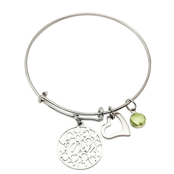 onlyliua Promoción de Temporada Pulsera de Acero Inoxidable para Mamá con Piedra Natal Doce Colores Que Se Puede Empujar y Tirar