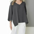 thumbnail image 7 of XuJwPNcy Linen Shirts for Women 3/4 Sleeve Oversized Tops Plus Size Casual V Neck Pullover Solid Color Blouse Tshirts（Gray,Large), 7 of 7