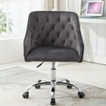 thumbnail image 3 of Accent Chair for Living Room, Velvet Fabric Vanity Chair for Makeup Room, Modern Height Adjustable Office Chair with 360 Degree Swivel, Comfy Upholstered Armchair with Soft Backrest, Gray, D4331, 3 of 10