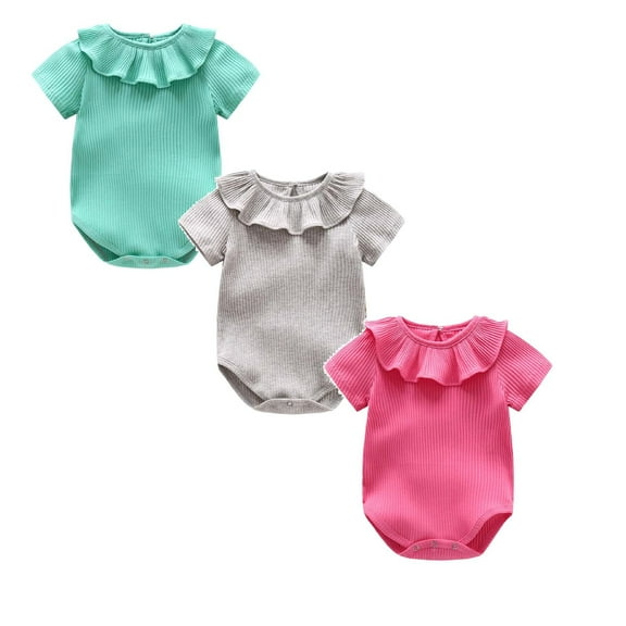3 Packs Toddler Clothes for Girls Baby Bodysuit Comfort Ruffle Collar Romper Pajamas Jumpsuit Clothes