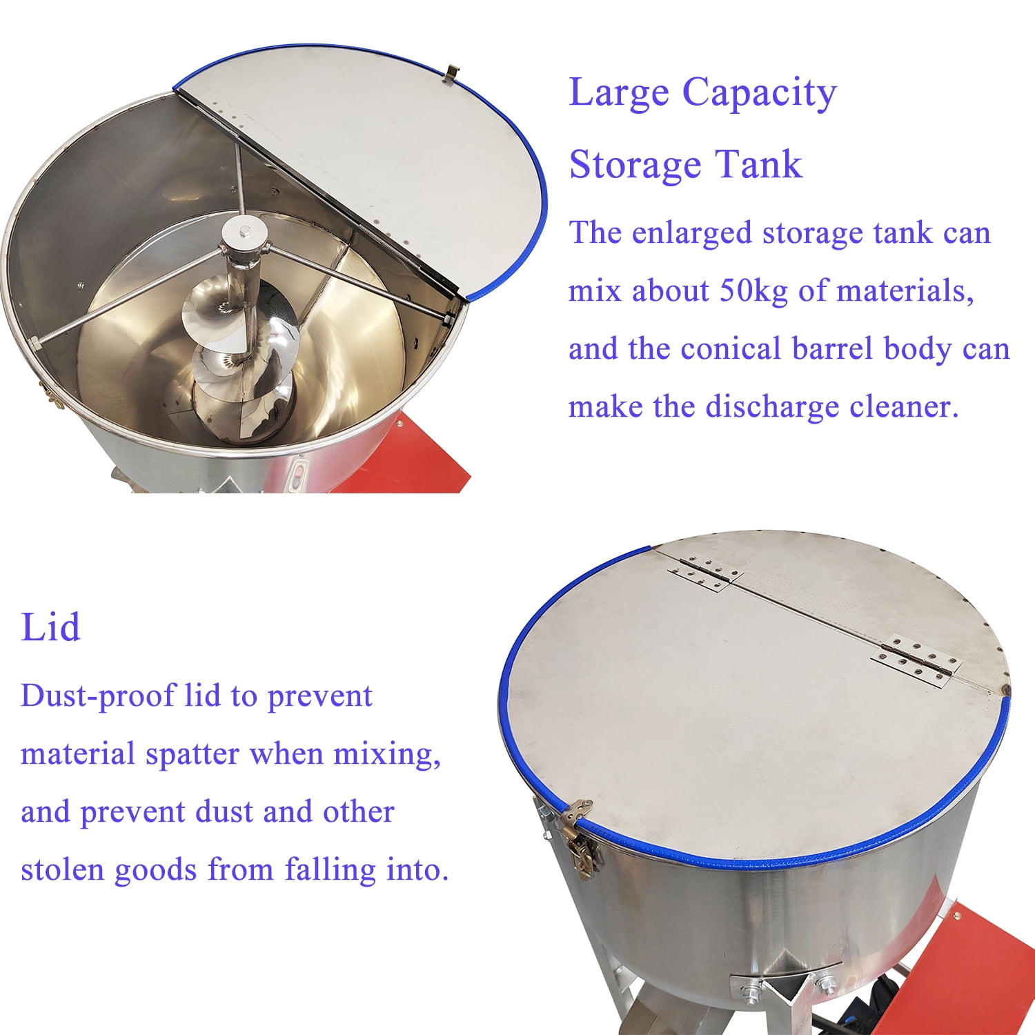 Vertical Granular Powder Blender Feed Mixer 201 Stainless Steel 50KG/110LB 3KW