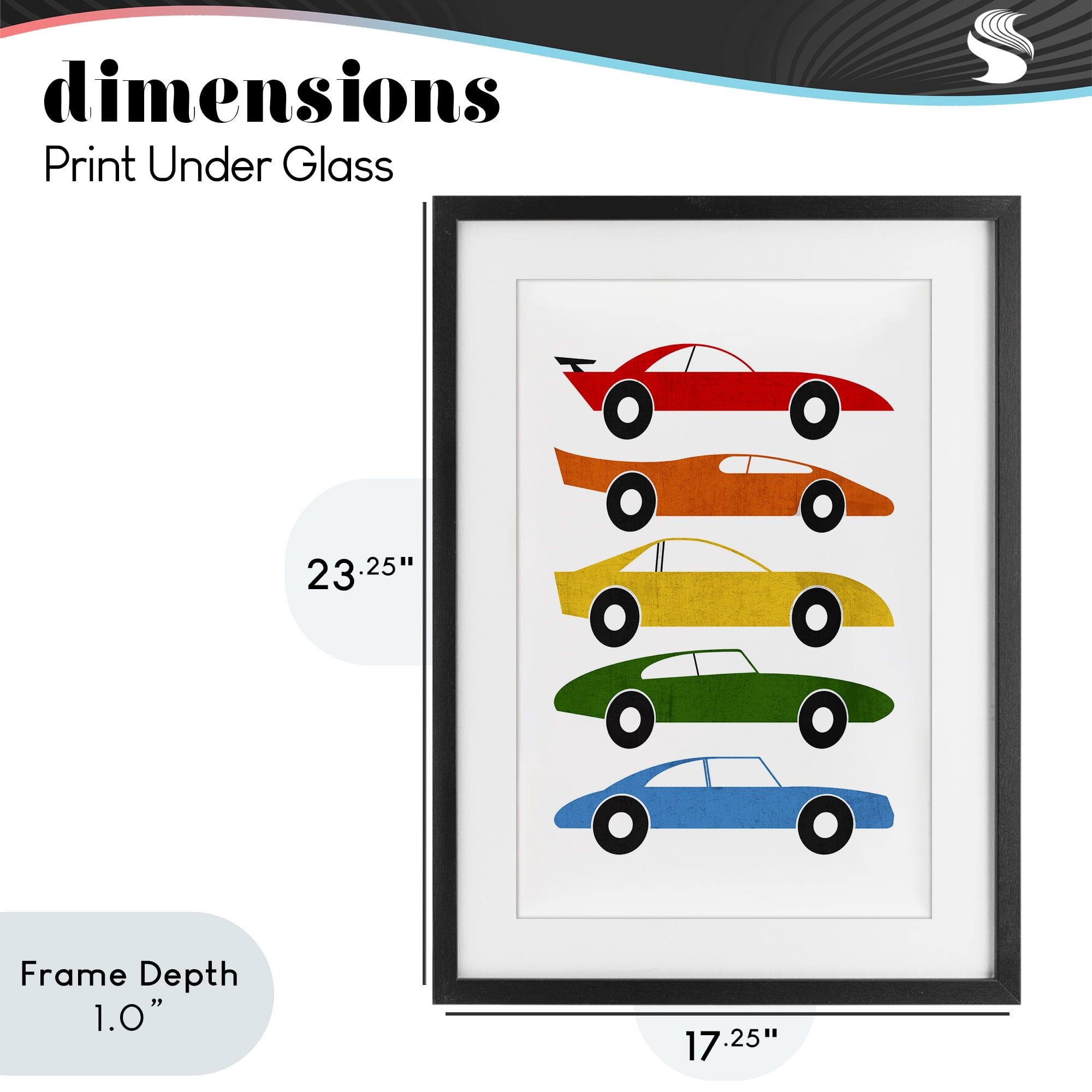 Stupell Industries Colorful Midcentury Cars Black Framed Print Under Glass, design by Tom Quartermaine