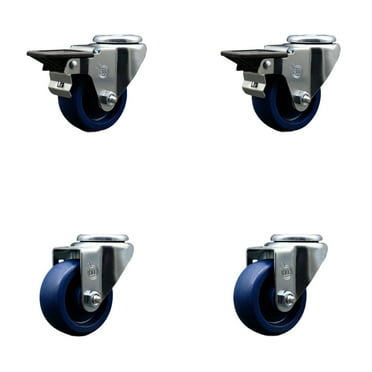 3 Inch Solid Poly Wheel Swivel Bolt Hole Caster Set with 2 Posi Lock Brakes SCC