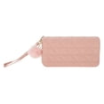 thumbnail image 4 of Unique Bargains 1 Pc Coin Purse Wallet Portable Triangle Grid Wristband Plush Pom Double Zips Coin Purse Pouch Pink, 4 of 5