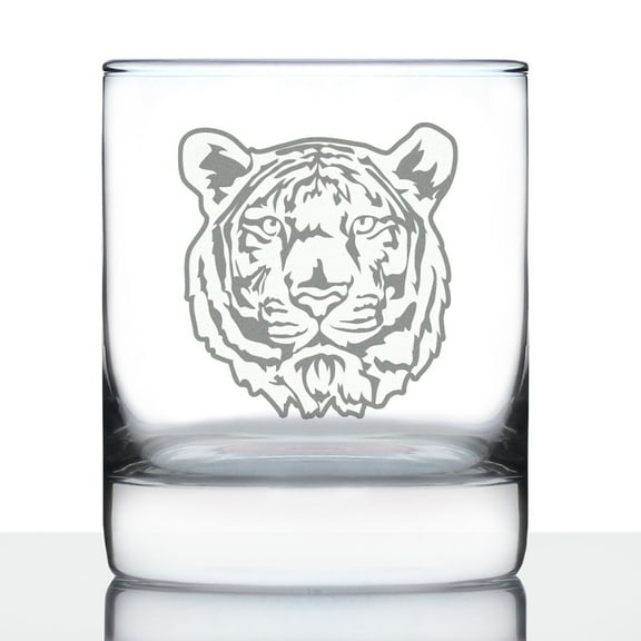 Bevvee Whiskey Rocks Glass 10.25 oz Tiger Face Gifts for Whiskey Enthusiasts Glassware & Drinkware