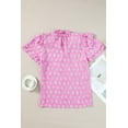thumbnail image 5 of Women's Pink Vintage Floral Ruffled Split Neck Short Sleeve Blouse, 5 of 12