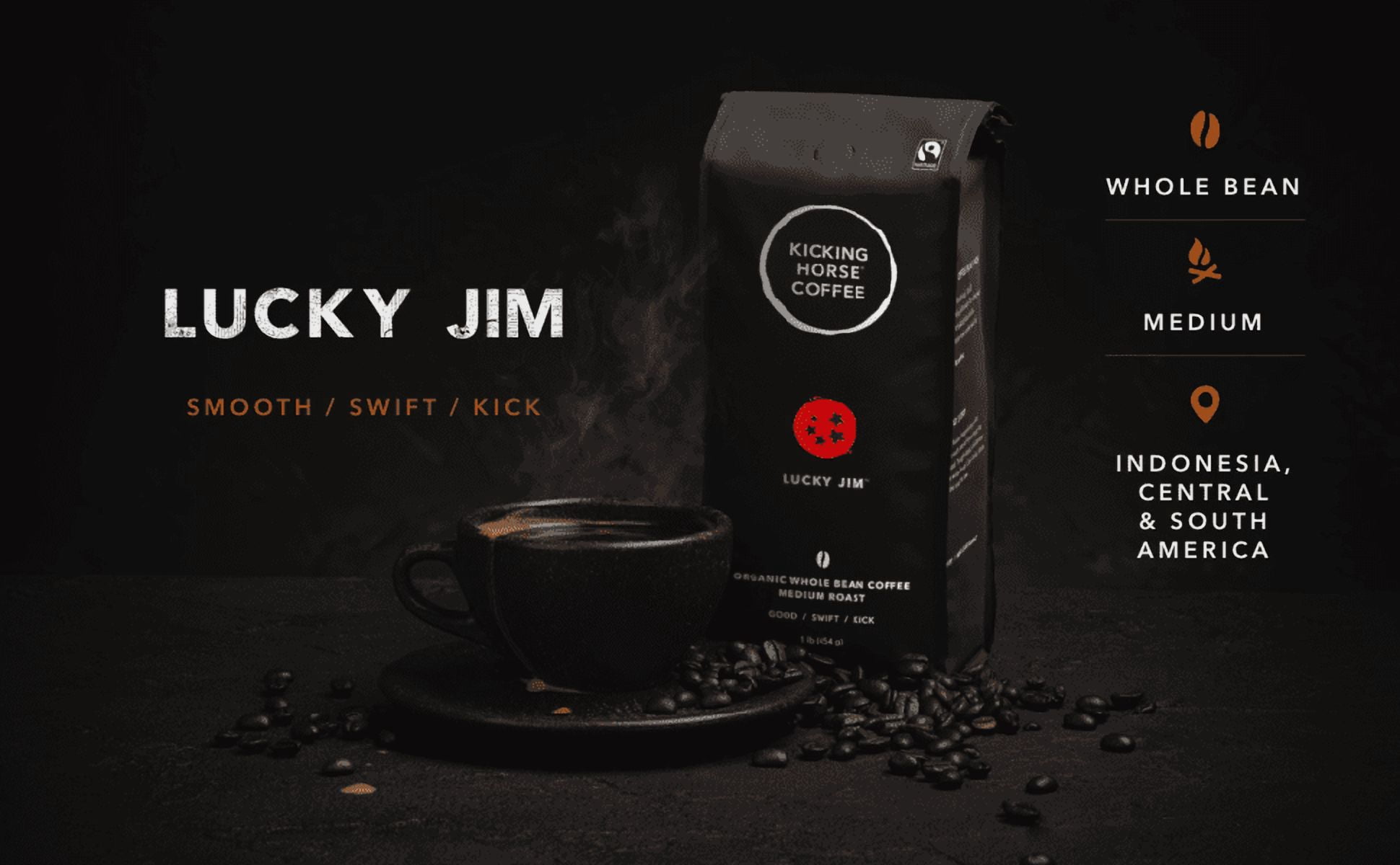 Kicking Horse Coffee Lucky Jim Roast Whole Bean 2.2 lb Bag (Pack of 6)