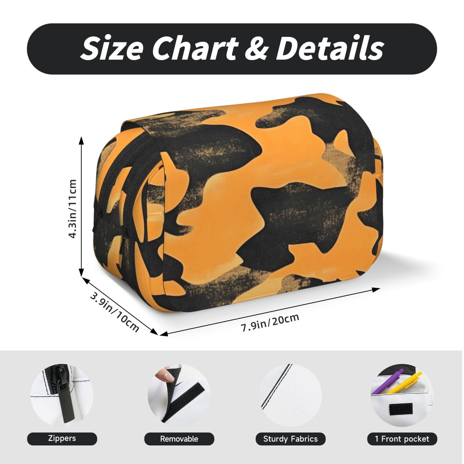 Large-Capacity Flip-Top Double-Layer Pencil Case, Multi-Functional Pocket Pen Case, Durable Stationery Organizer Texture Camo Army Orange_3