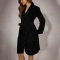 thumbnail image 5 of FAWUUDO Women's Robes Short Plush Bathrobe Knee Length Warm Soft Jacquard Robe Winter House Coat with Pockets Black, 5 of 9