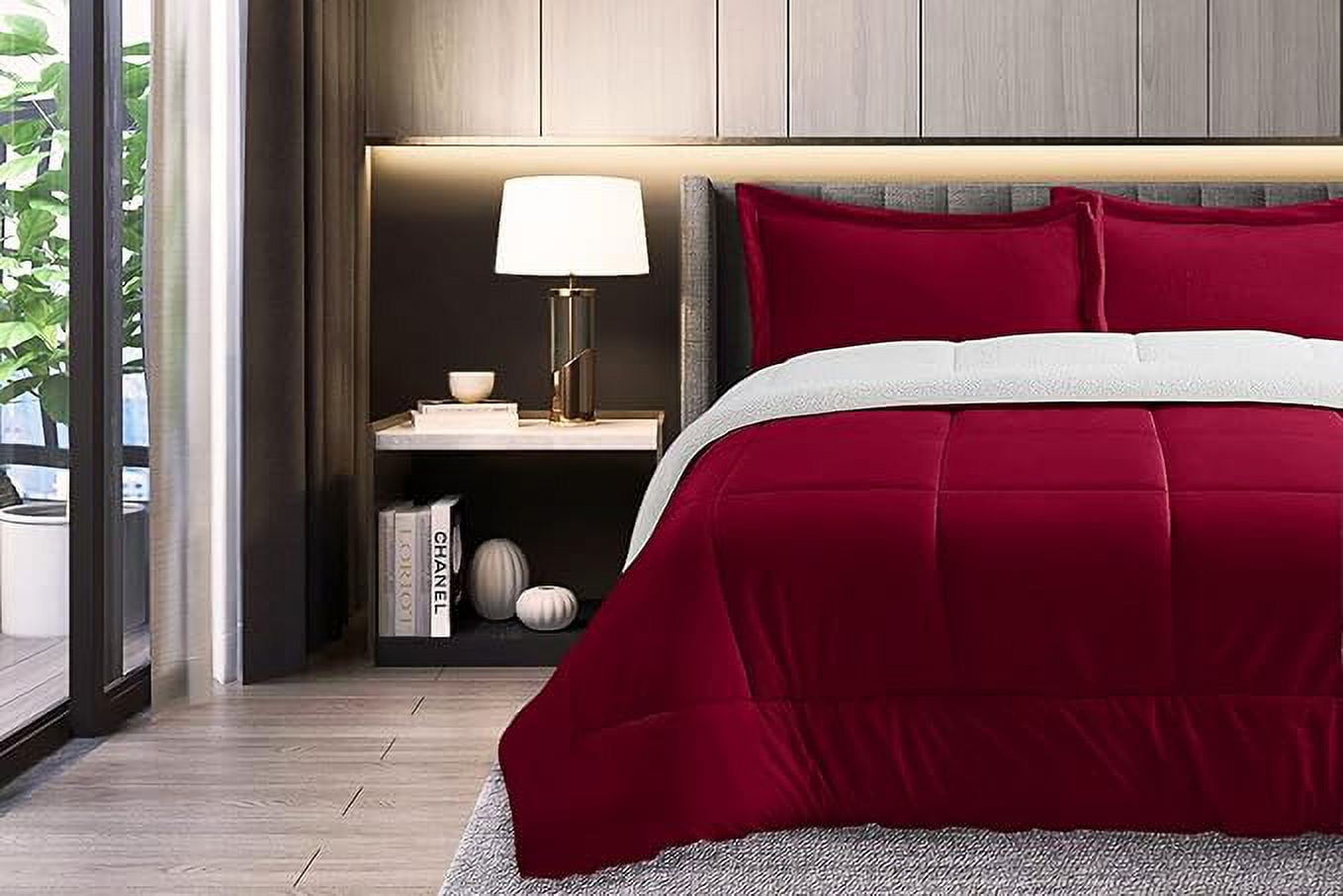 Elegant Comfort Ultra Plush 3-Piece Sherpa Comforter Set, Solid-Color and a Fluffy Sherpa Reverse, All Season Suitable, Heavy Weight, Micro-Suede, Sherpa Comforter, King, Burgundy
