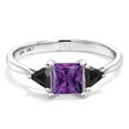 thumbnail image 2 of Gem Stone King 10K White Gold Purple Amethyst and Black Onyx 3 Stone Engagement Ring for Women (0.89 Cttw, Gemstone February Birthstone, Princess Center 5MM, Trillion 3.5MM, Size 5.5), 2 of 5