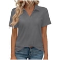 thumbnail image 2 of DORKASM Plus Size Collared Polo Shirts Summer Short Sleeve V Neck Business Tops for Women Gray M, 2 of 6